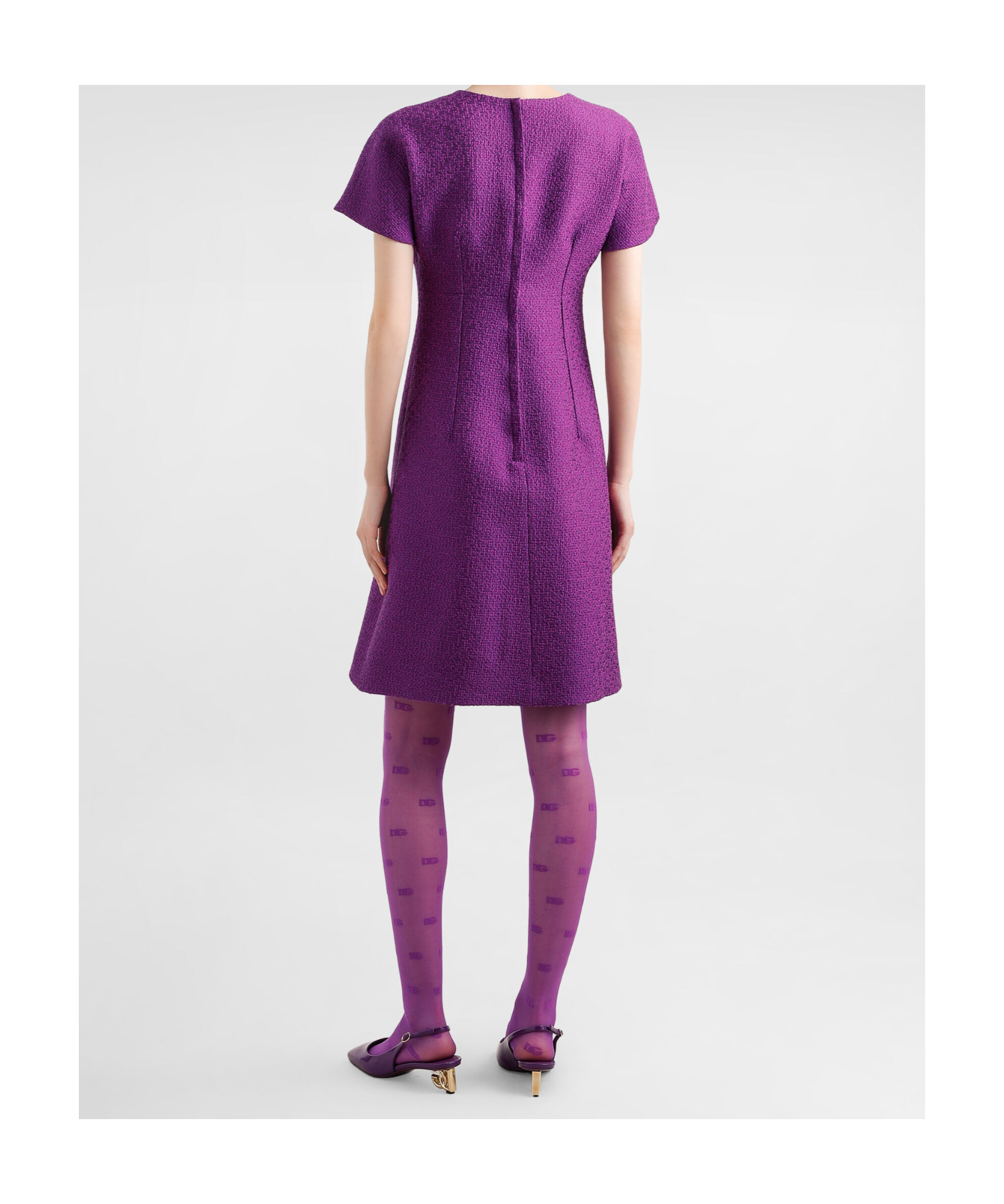Dolce & Gabbana Rachel Short-sleeve Tweed Mini Dress In Purple