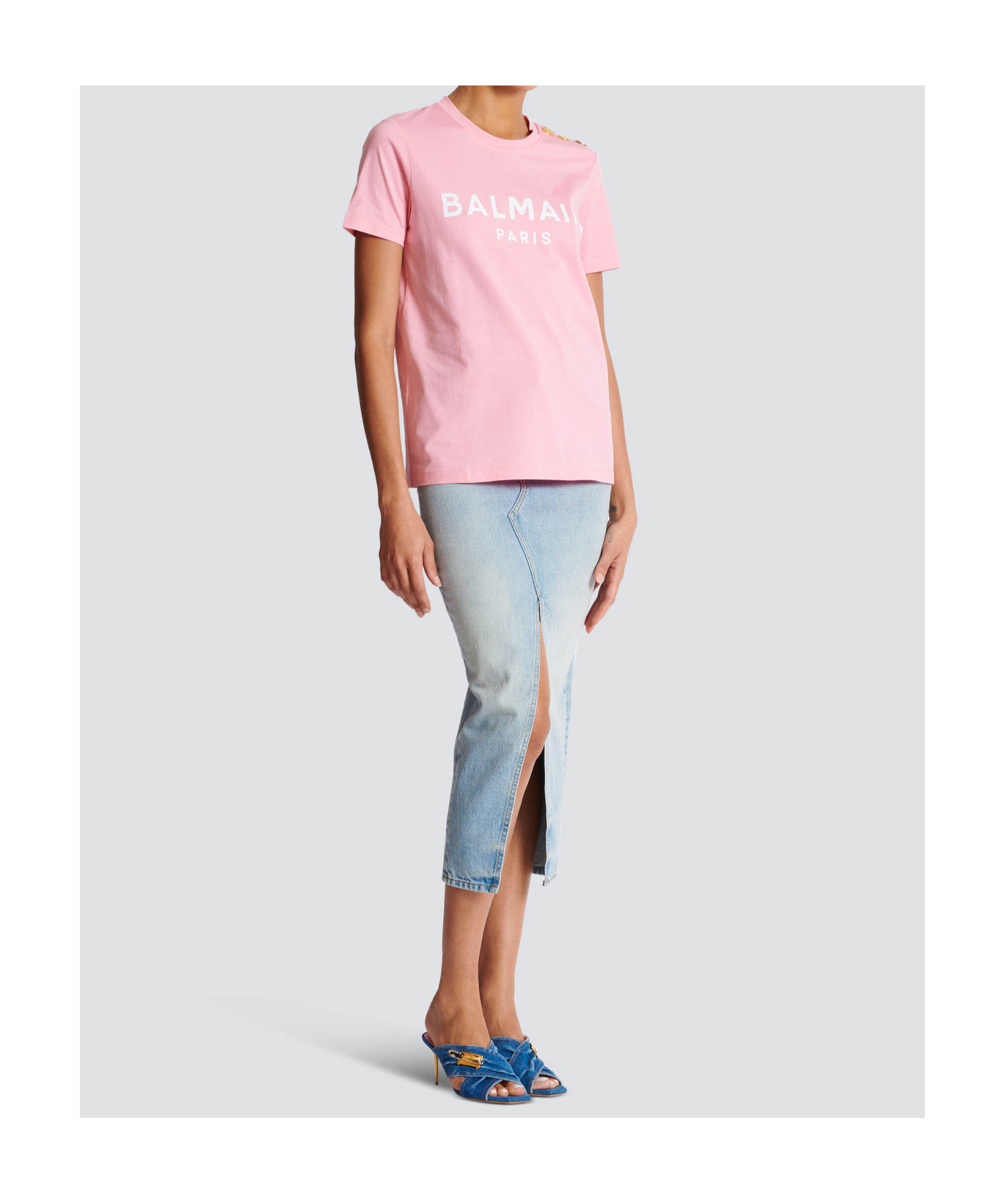 Shop Balmain T-shirt With Paris Print In Pink