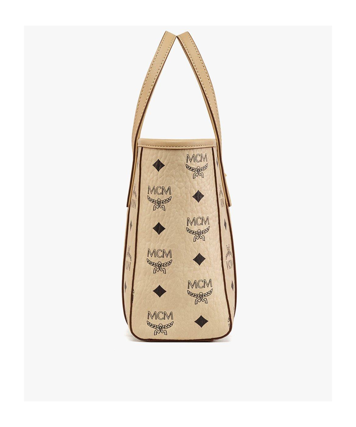 Shop Mcm Aren Top-zip Mini Shopper Bag In Nude