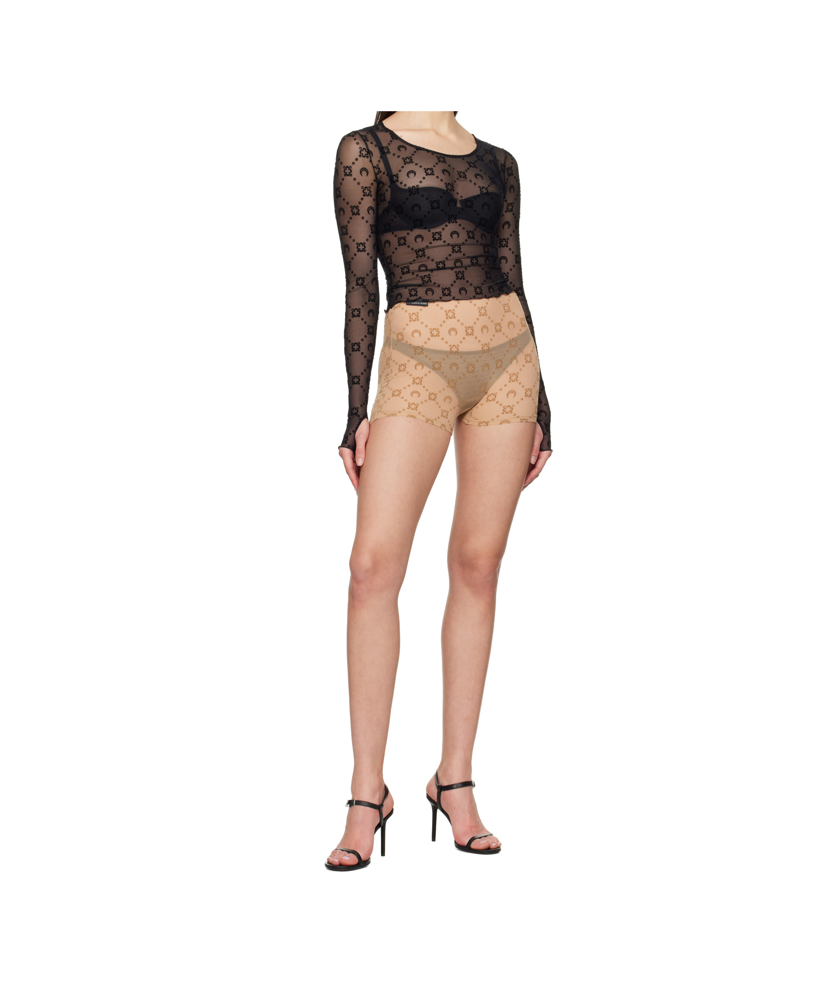 Marine Serre Ssense Exclusive Beige Mesh Flock Shorts In Nude