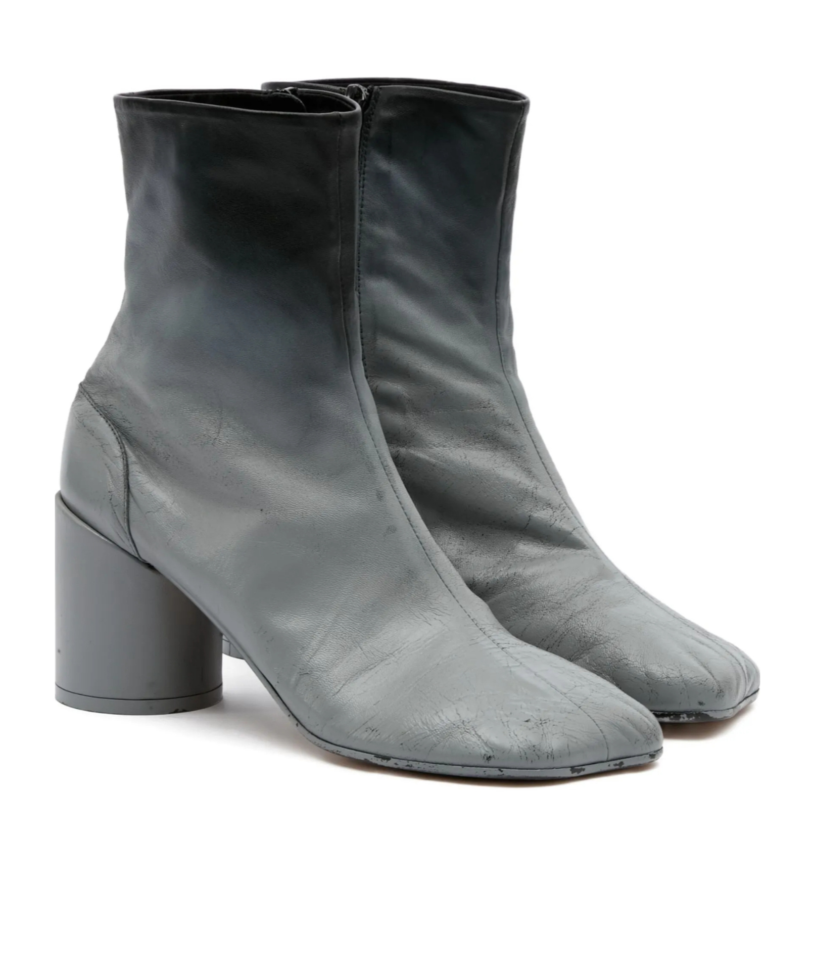 Mm6 Maison Margiela Stylish Block Heel Leather Ankle Boots In Gray