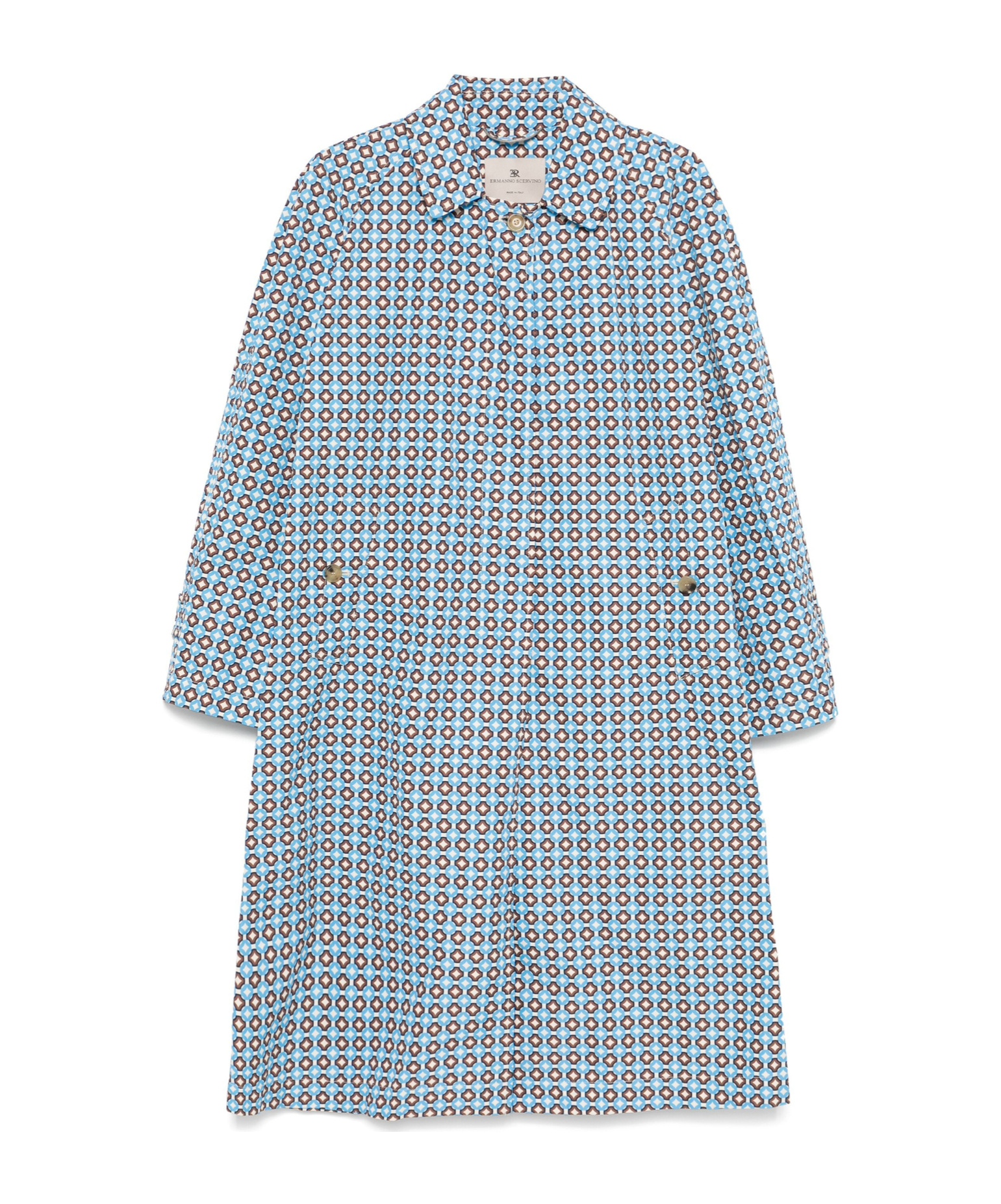 Ermanno Scervino Geometric-print Trench Coat In Blue