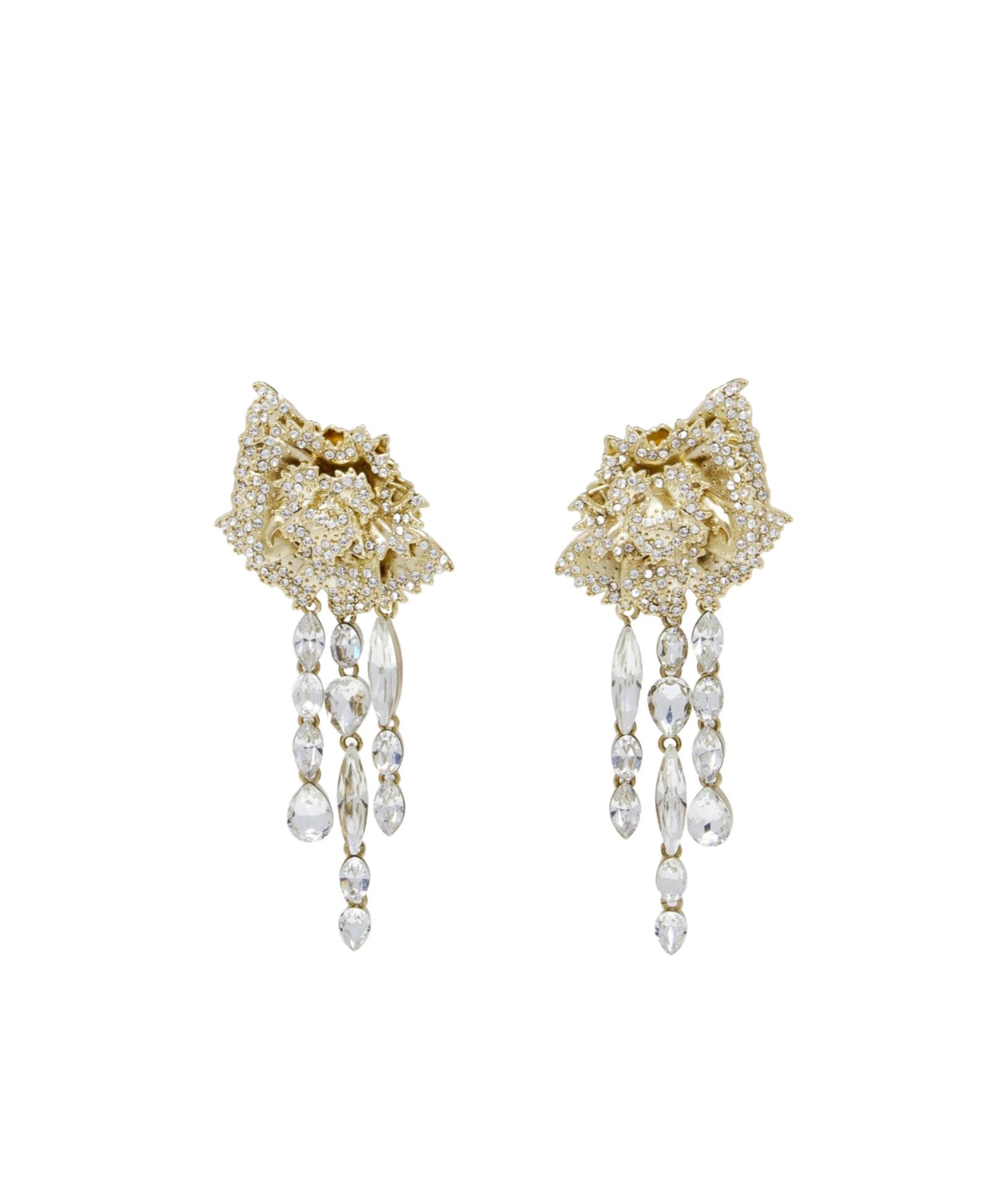 Alexander Mcqueen Floral Drop Earrings Featuring Crystal Embellishments In Gold