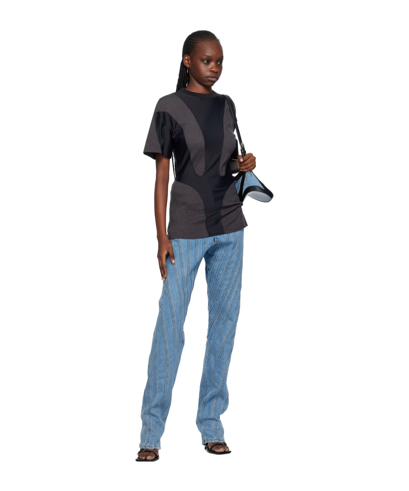 Mugler Seam-embellished Straight-leg High-rise Stretch-denim Jeans In Blue