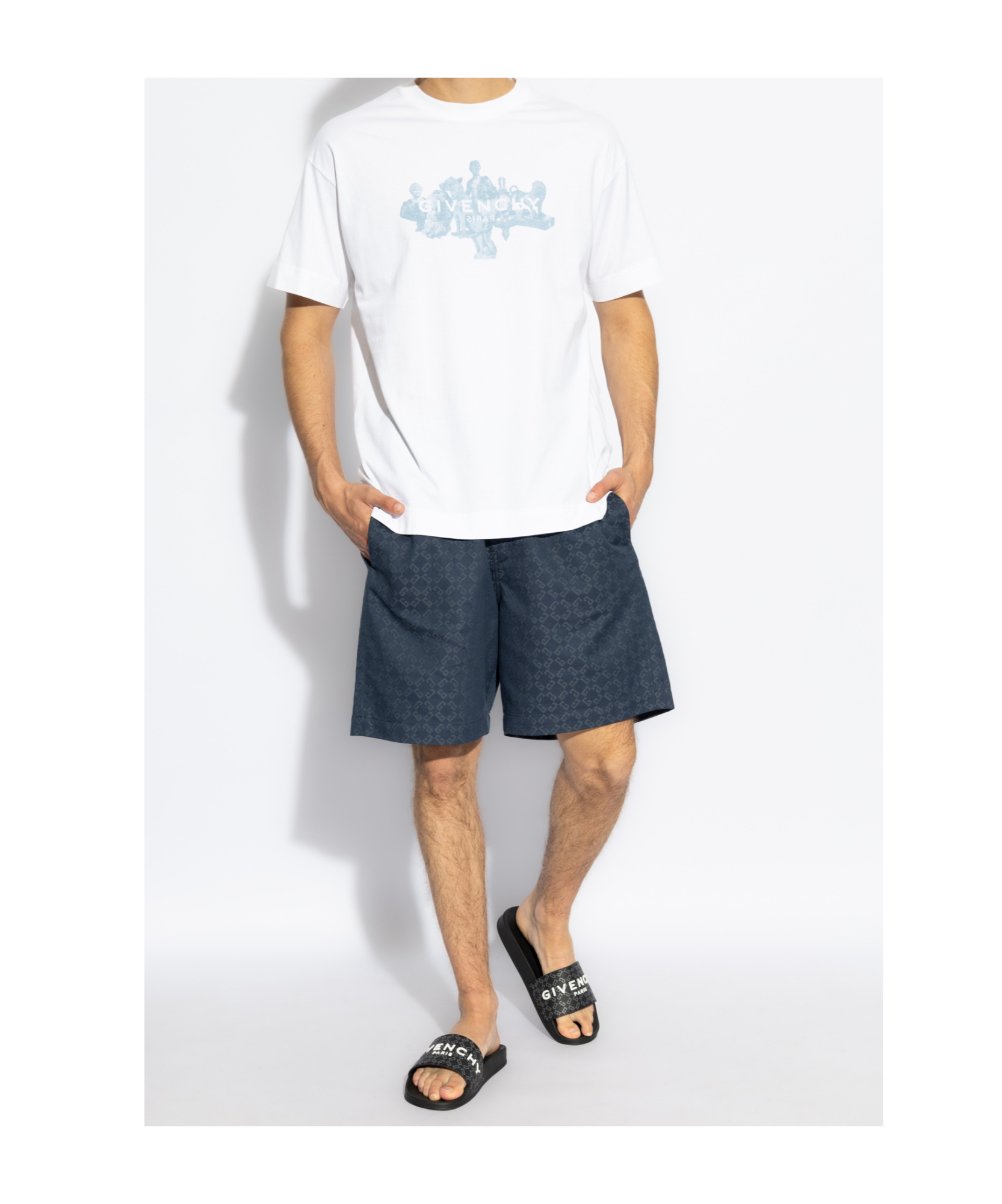 Givenchy Monogram 72 Jacquard Denim Bermuda Shorts In Blue