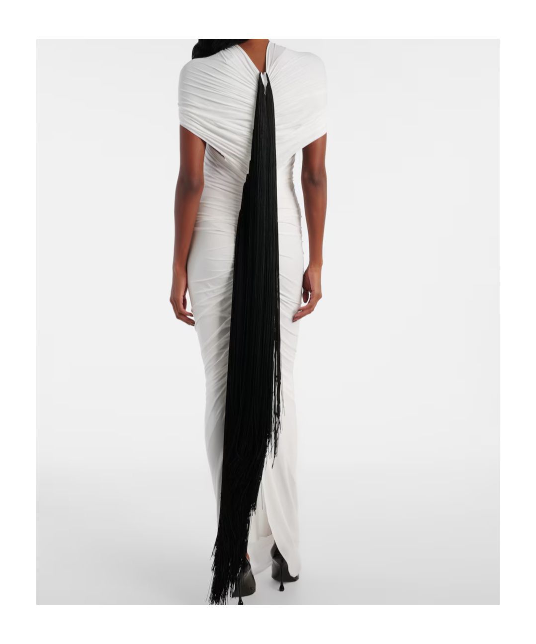 Jean Paul Gaultier Fringed Ruched Jersey Maxi Dress In White
