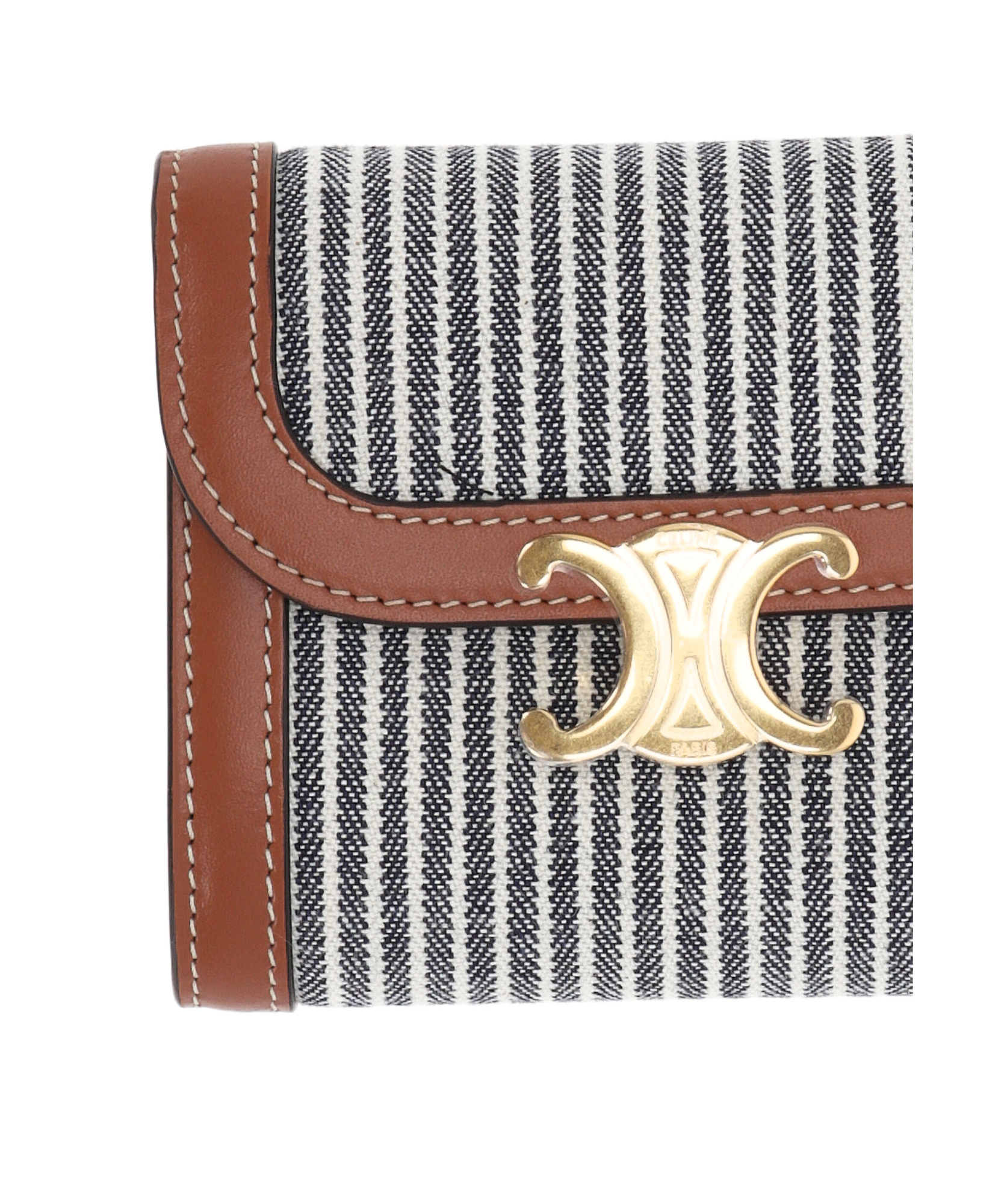 CELINE SMALL FLAP WALLET TRIOMPHE IN STRIPED TEXTILE AND CALFSKIN