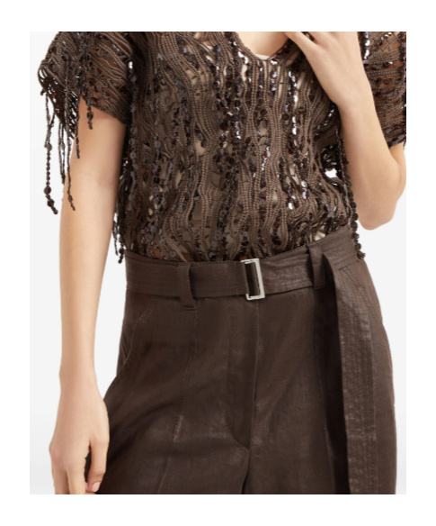 Brunello Cucinelli Belted Trousers In Brown