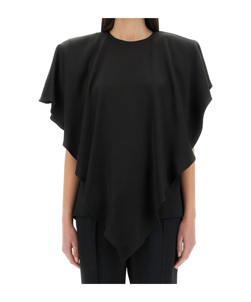 Stella Mccartney Asymmetric Layered Lightweight Satin Blouse In Black