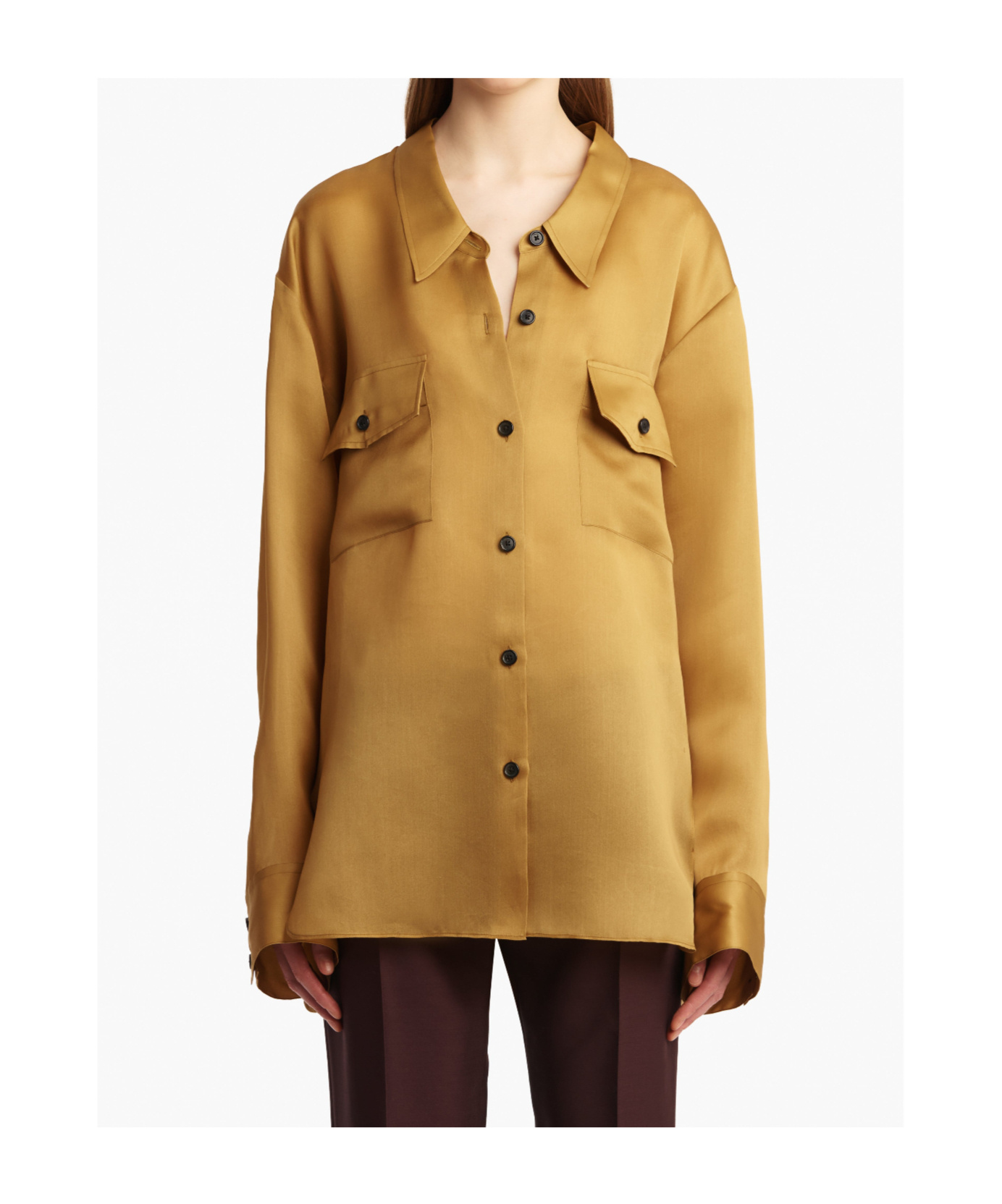 Khaite Ocher Compact Organza Matteo Shirt In Gold