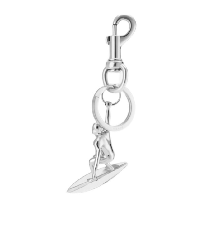Gucci Engraved Surfer Keychain Charm In Silver