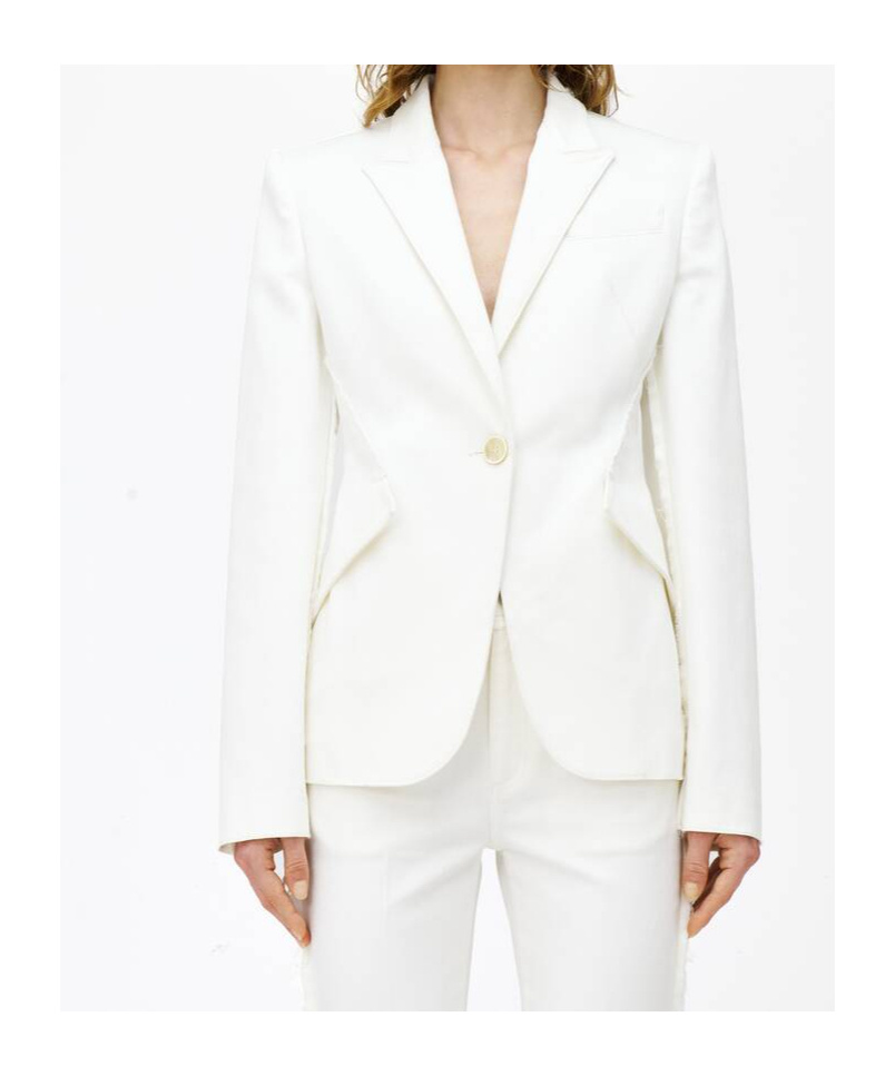Alexander Mcqueen Women's Single-breasted Denim Jacket In Optical White
