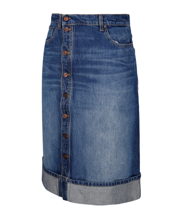 VICTORIA BECKHAM MID-RISE DENIM MIDI SKIRT