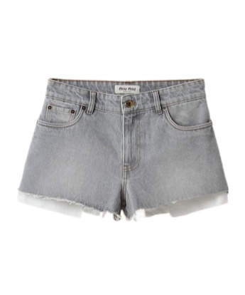 Miu Miu Edge-edged Denim Shorts In Grey