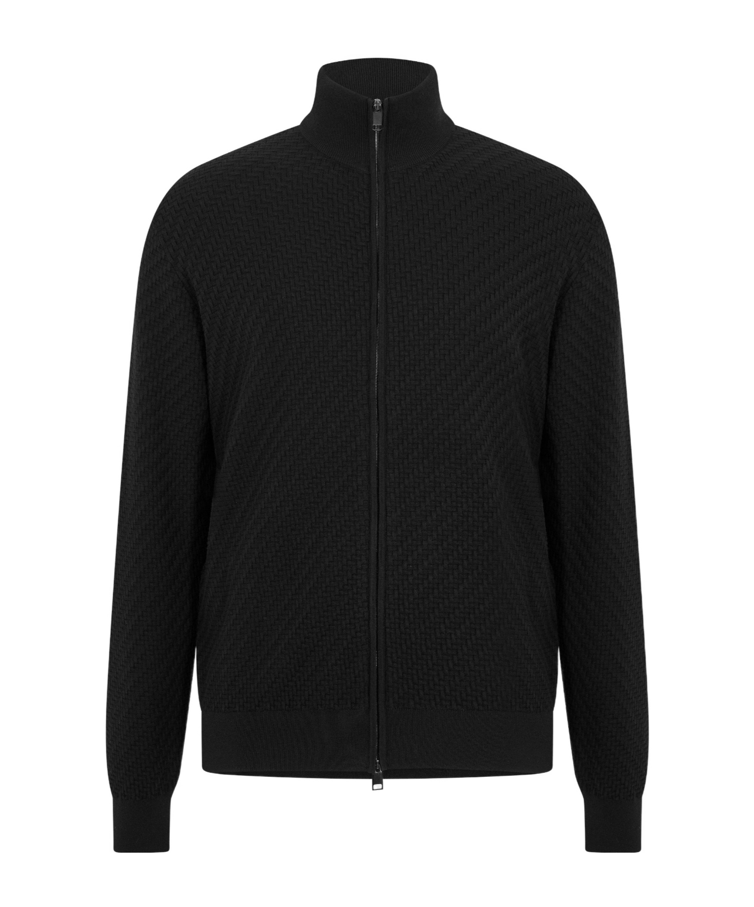 Brioni Black Diagonal Jacquard Knit Cardigan