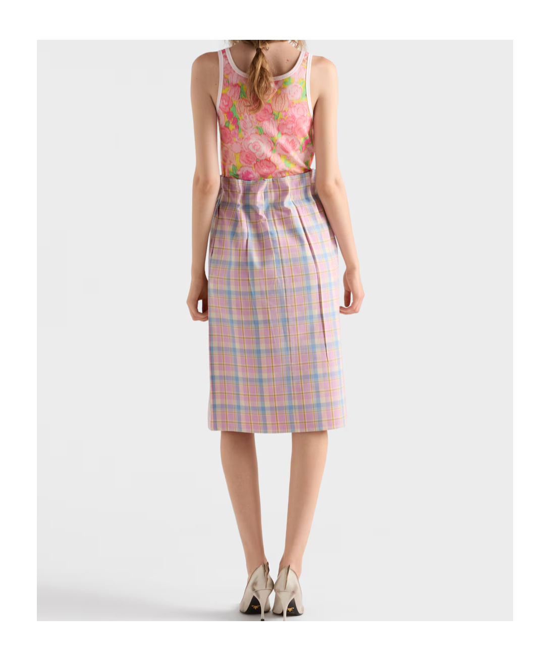 Prada Printed Ribbed Knit Cotton Tank Top In Pink