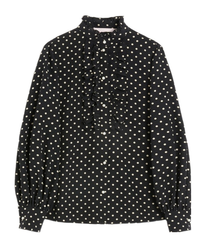 Valentino Silk Polka-dot Blouse In Black/birch