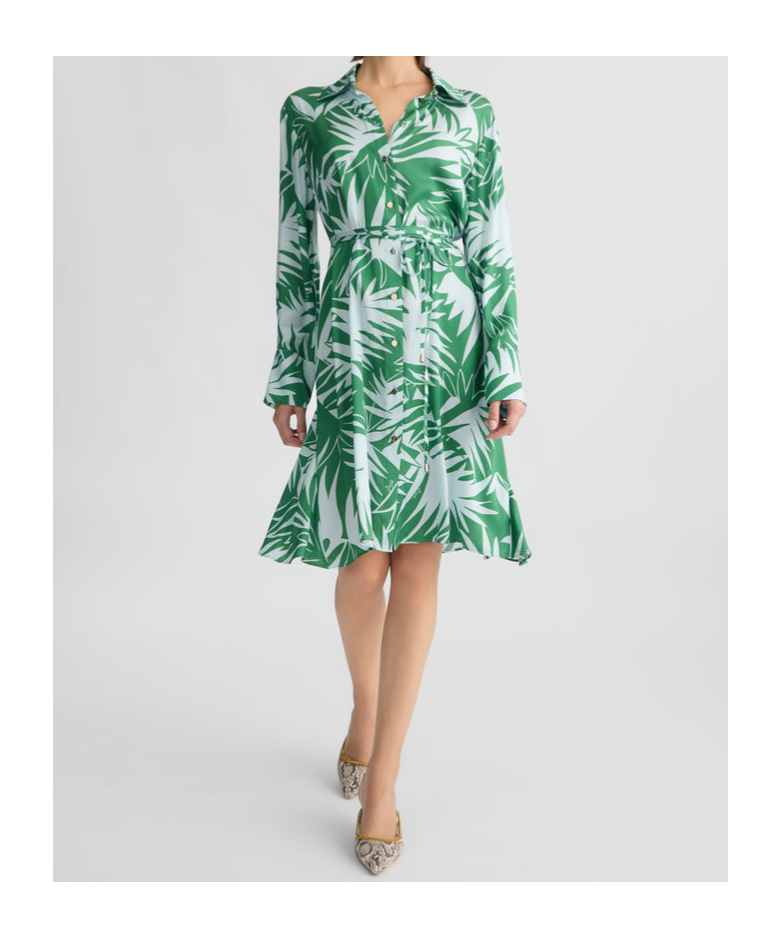 Liu •jo Mini Dress With Green And White Leaves Printed In Green