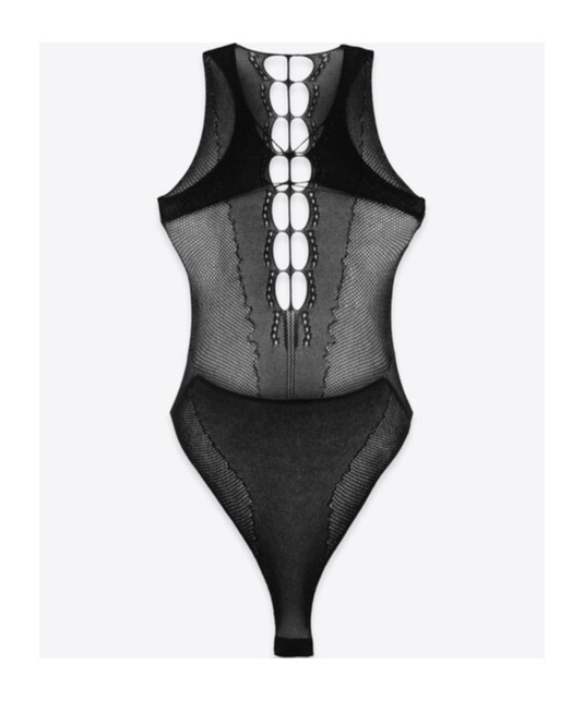Saint Laurent Knitted Fishnet Jumpsuit In Black