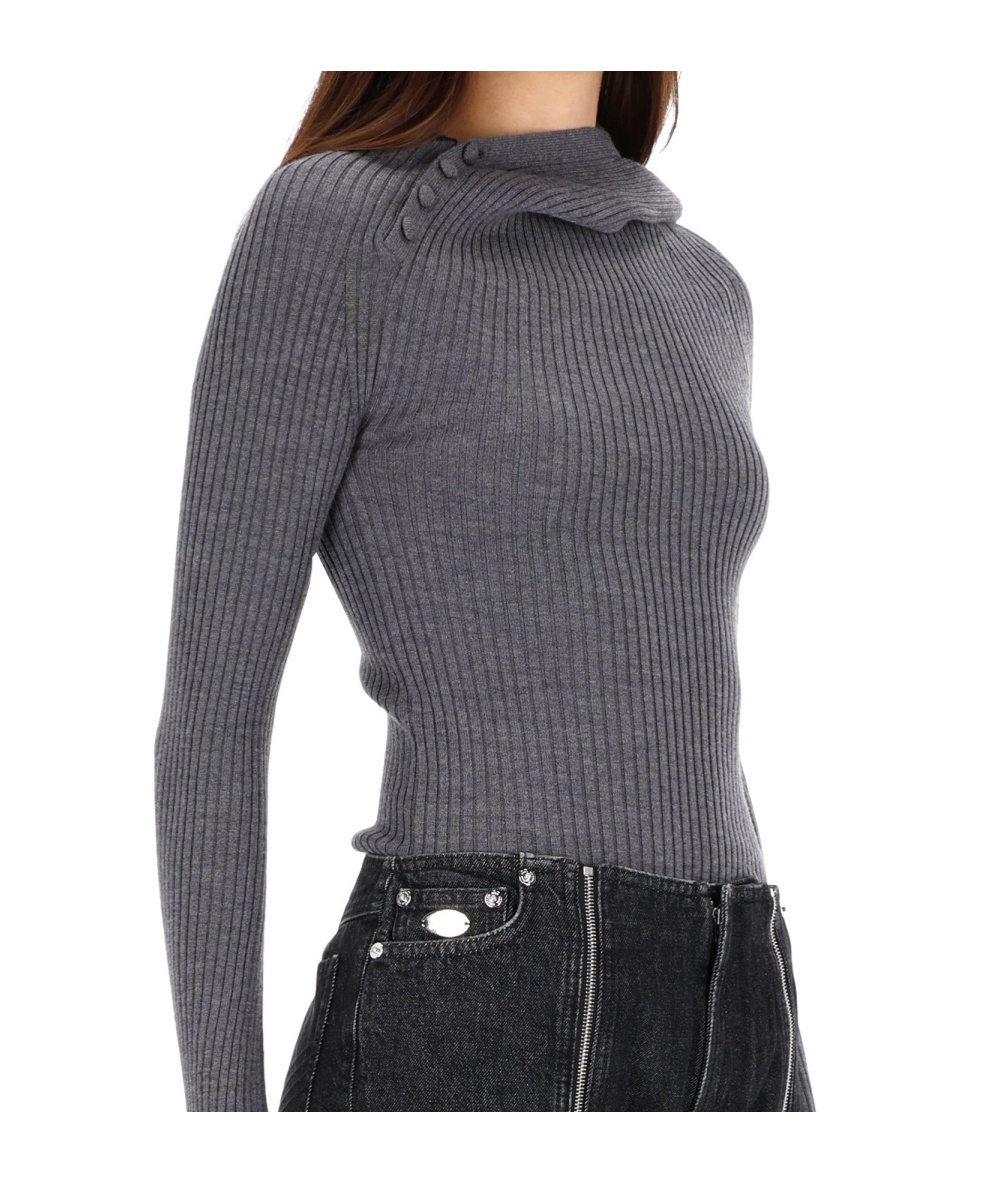 Jean Paul Gaultier Fitted Ribbed Merino Wool Sweater In Gray