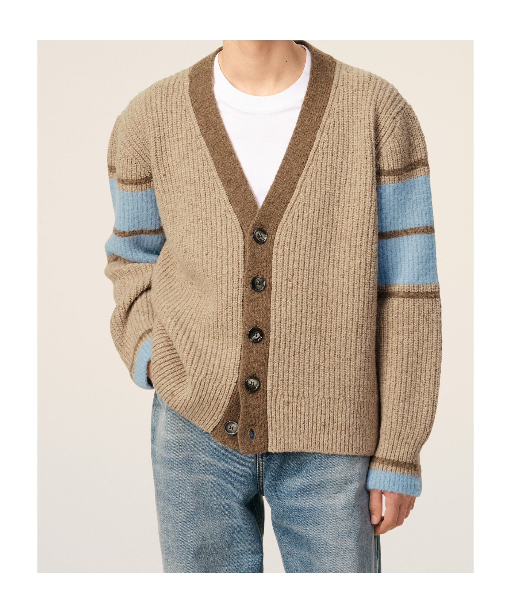 Ami Alexandre Mattiussi Ami Paris Ami Striped Wool Cardigan In Brown