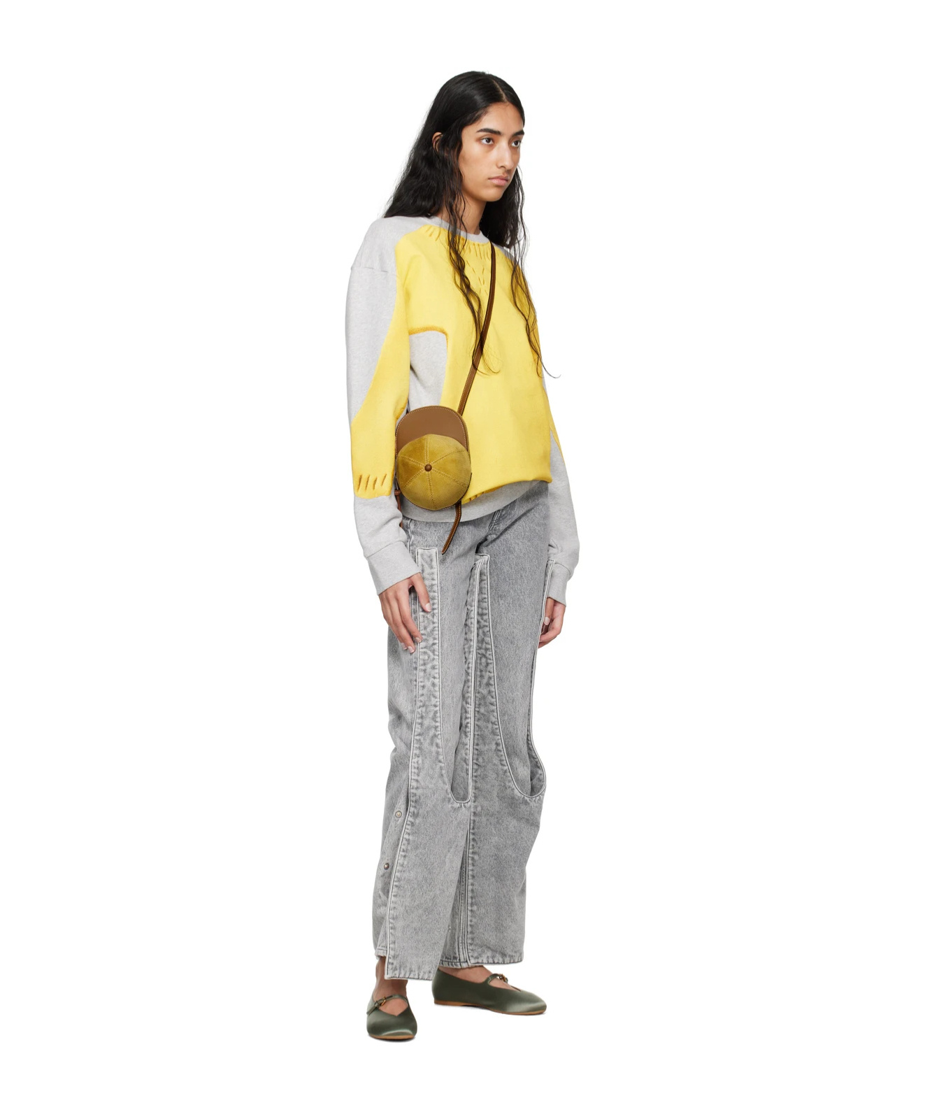 Jw Anderson Pin-button Belted Ballet Shoes In Gray