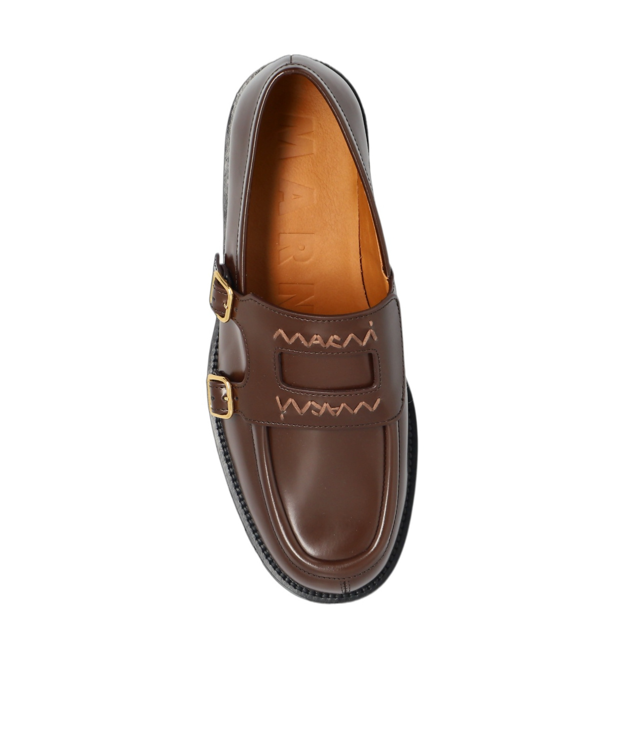 Marni Leather Loafers With Stitched Detailing And Shape In Brown