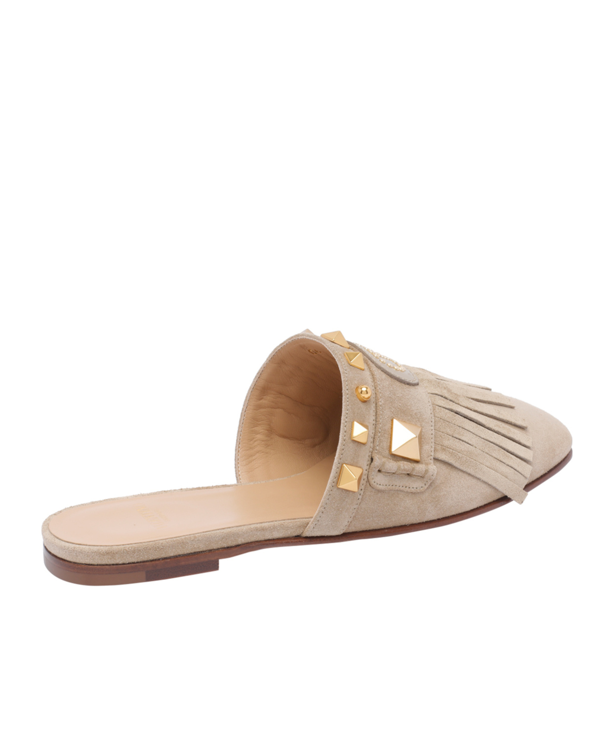 Valentino Garavani Rockstud Fringed Detailed Mules In Nude