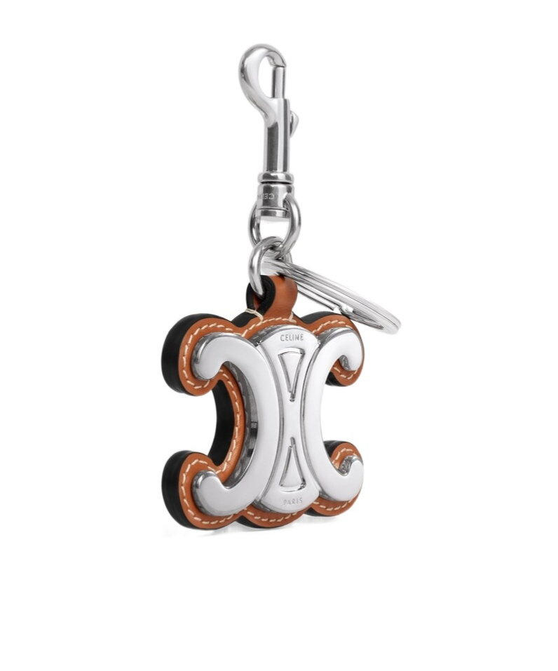 Celine Metal Triomphe Keyring In Metal And Calfskin