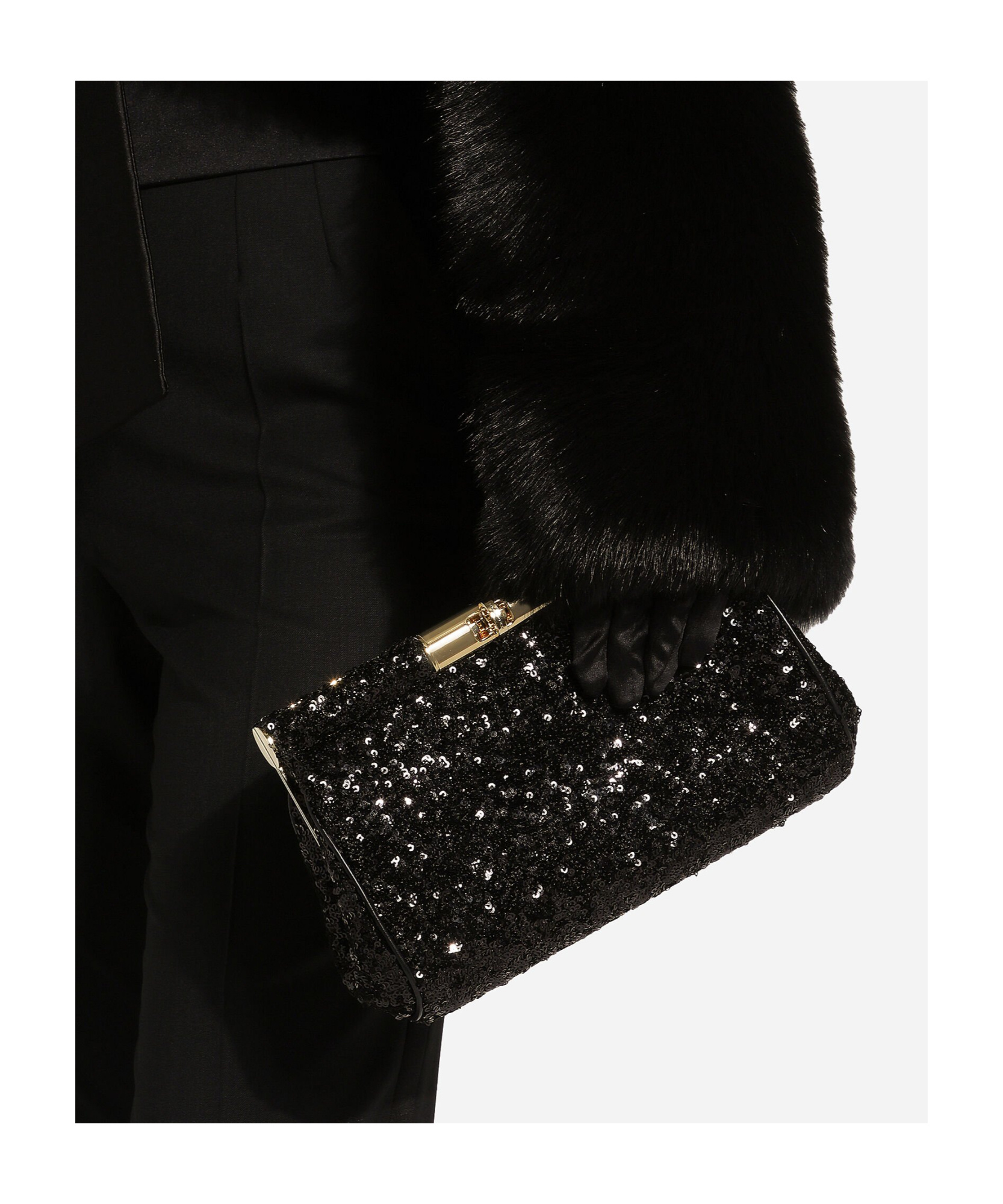Dolce & Gabbana Sequined Clutch Bag In Black