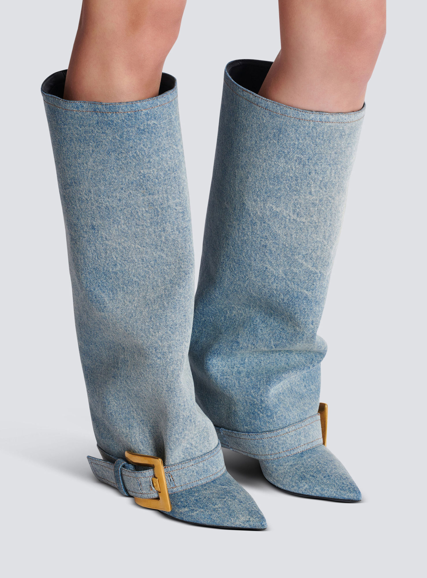 Balmain Anthem Denim Boots In Multi
