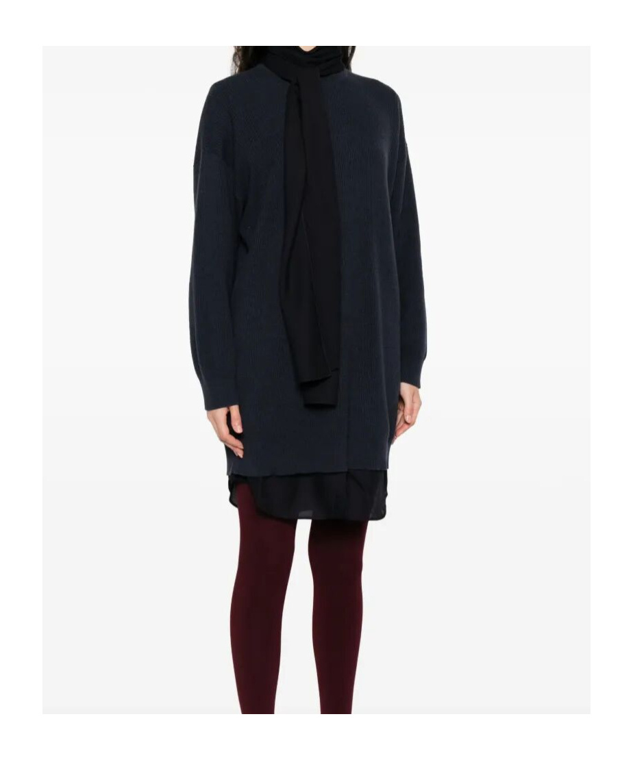 Brunello Cucinelli Ribbed Tie-neck Dress In Black