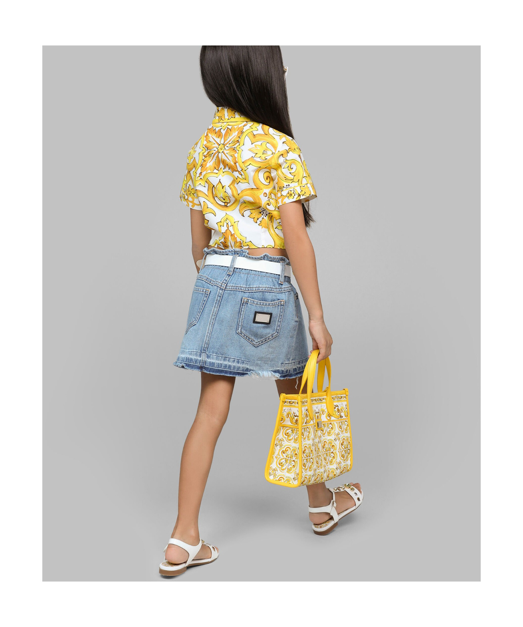 Dolce & Gabbana Majolica Tie Cropped Shirt In Multicolor