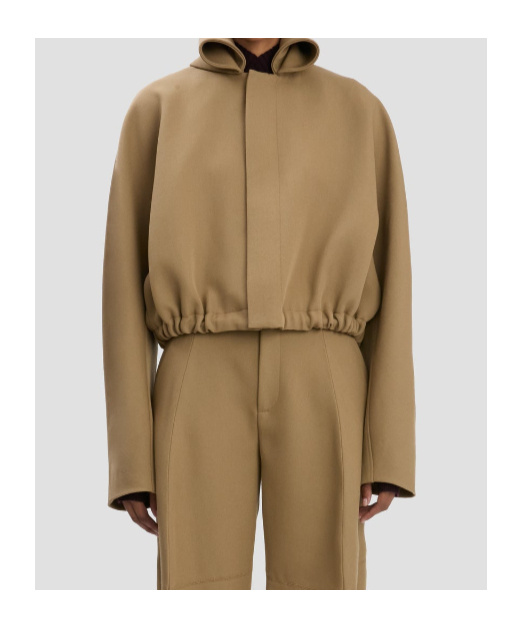 Victoria Beckham Oversized Roll Neck Bomber Jacket In Dark Camel In Green