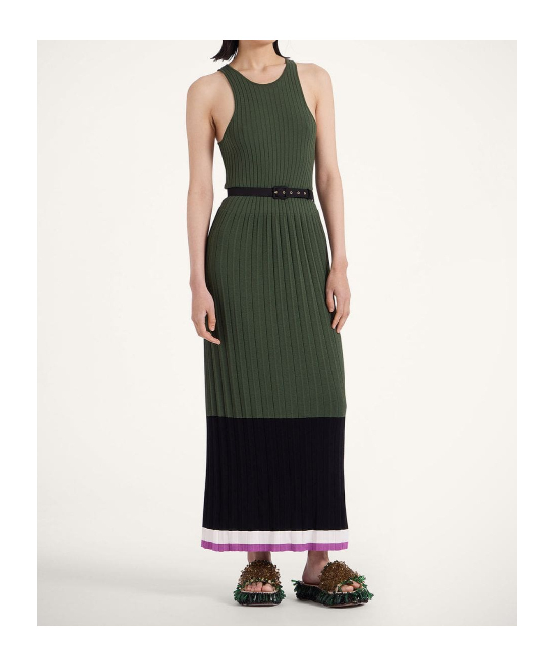 La Doublej Ribbed Pleated Maxi Dress In Green