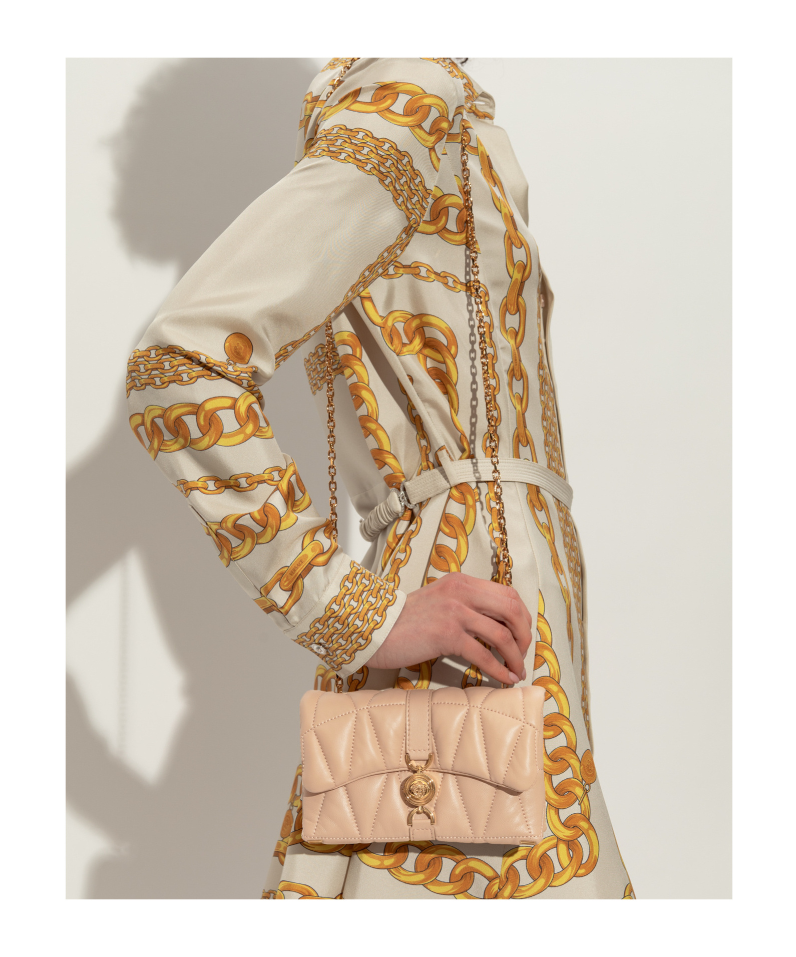 Versace Kleio Quilted Mini Shoulder Bag In Nude