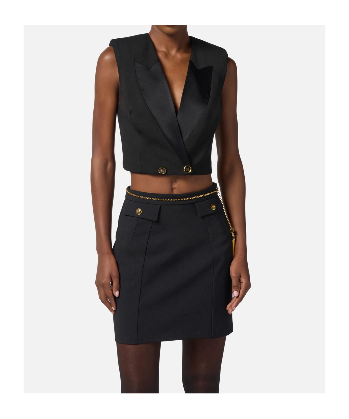 Elisabetta Franchi Crêpe Waistcoat With Satin Lapels In Black