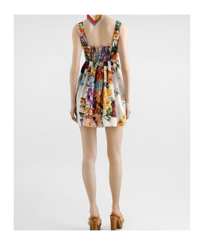 Dolce & Gabbana Multicolor Sleeveless Dress With Bustier Style Neckline And All-over Floral Print In Cotton Woman