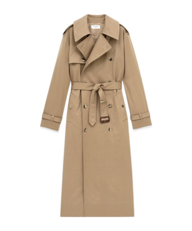 Saint Laurent Double-breasted Belted Trench Coat In Nude