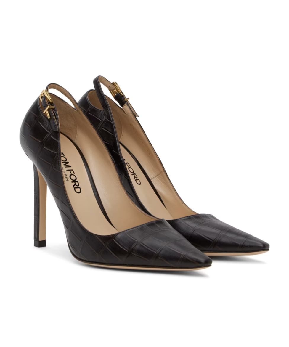 Tom Ford 105mm Angelina Croc Embossed Pumps In Black