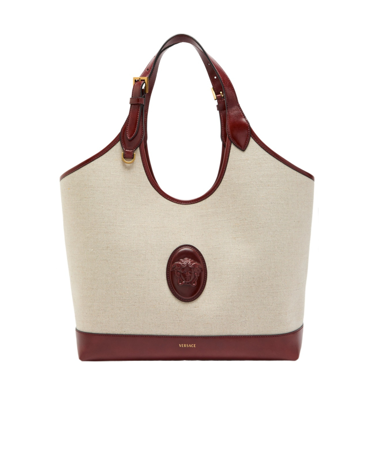 Versace Large Leather And Canvas Tote Bag In Nude