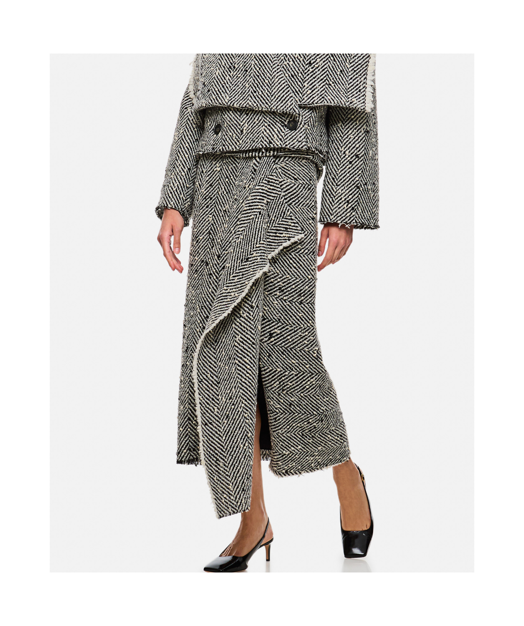 Erdem Draped Herringbone Midi Skirt In Multicolor
