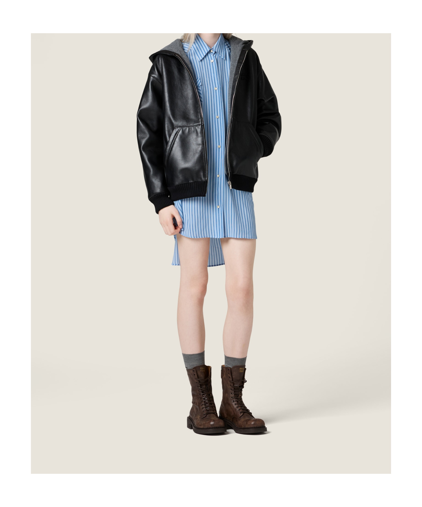 Miu Miu Nappa Leather Hoodie Jacket In Black
