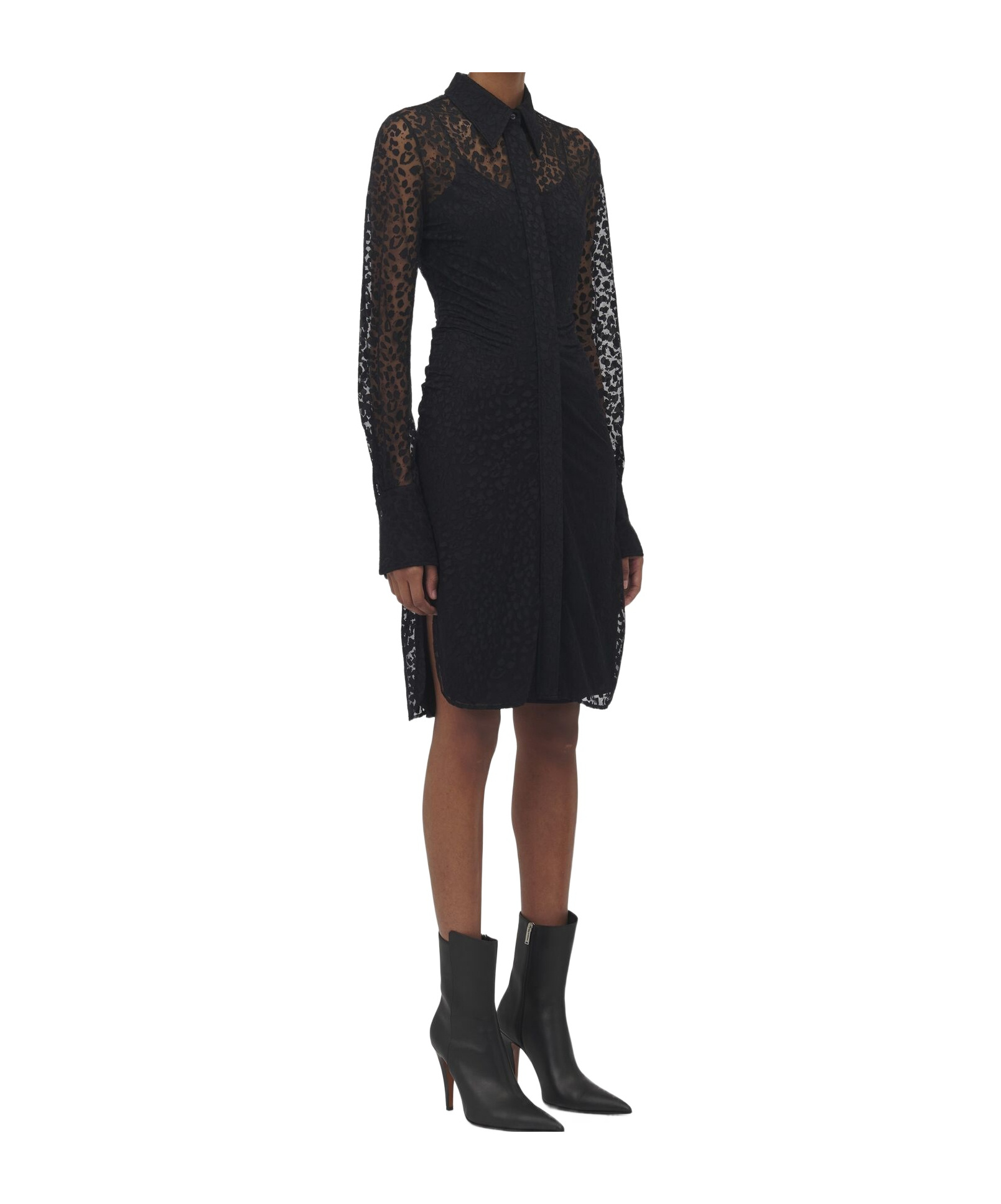 Alexander Mcqueen Leopard Print Burnt Flower Shirt Skirt In Black