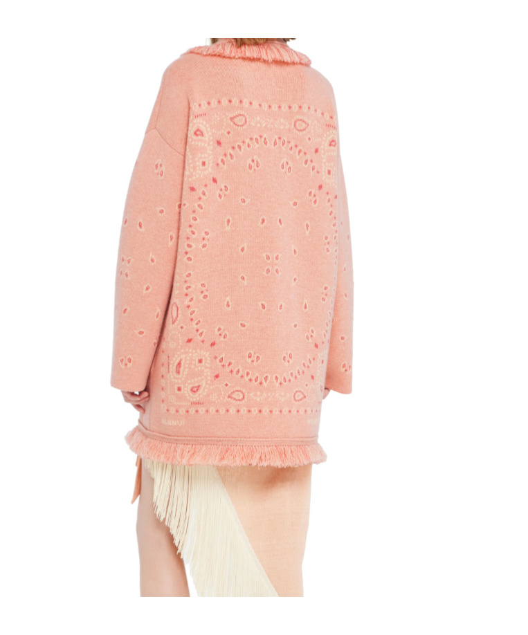 Alanui Long Fringe Cardigan Shawl Collar In Pink