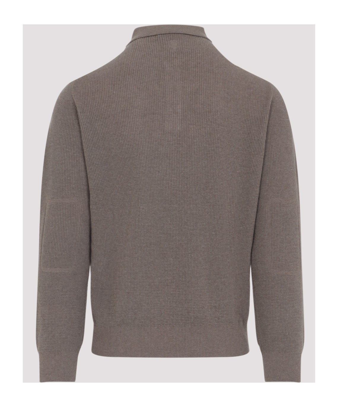 Canali Taupe Brown Wool Long Sleeves Suede Detail Polo In Gray