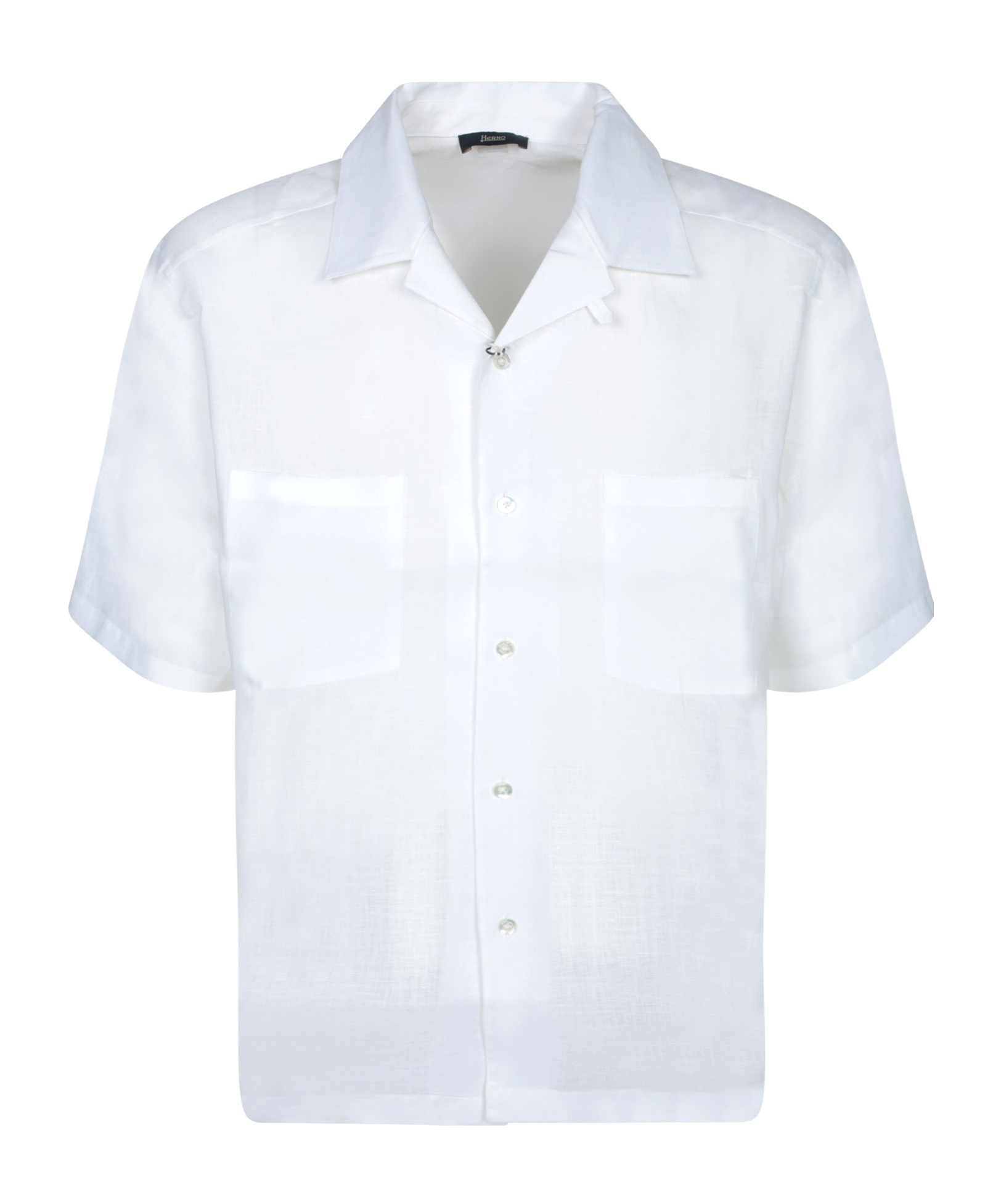 Herno Short-sleeved White Linen Shirt With Classic Collar In White