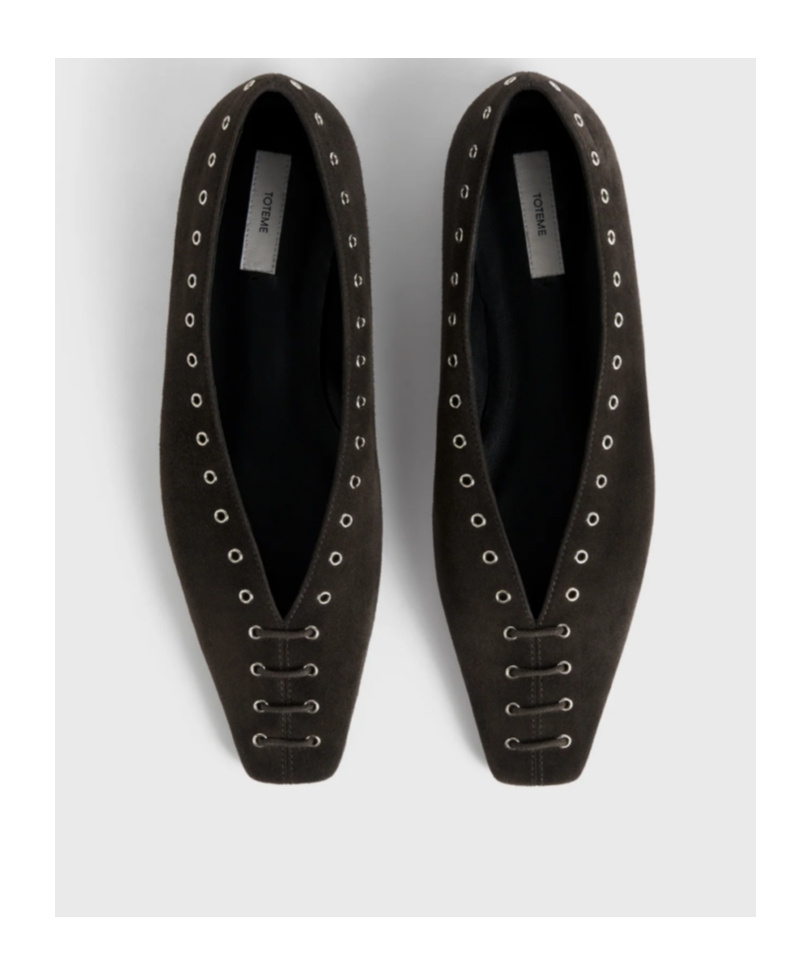 Totême Lace-up Eyelet-embellished Suede Ballet Flats In Black