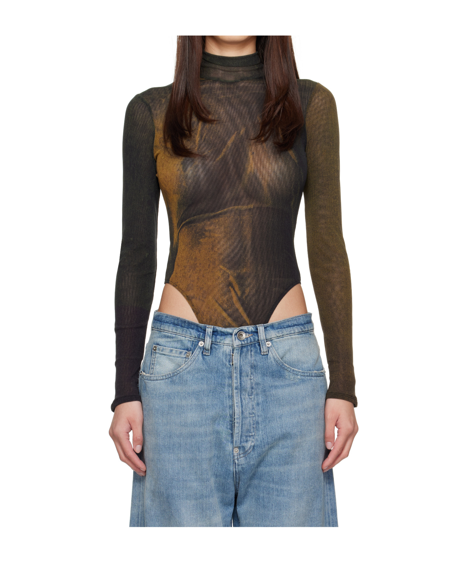 Jean Paul Gaultier Ssense Exclusive Green High Neck Printed Acid Water Bodysuit