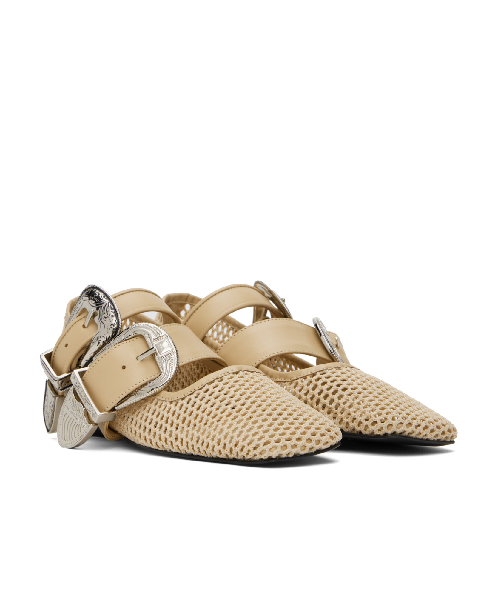 Toga Ssense Exclusive Beige Crochet Net Jet Ballerina Flats In Nude